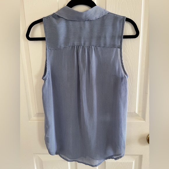 Navy & White Pinstriped Sheer Sleeveless Button Down by a new day (medium) - Picture 2 of 5